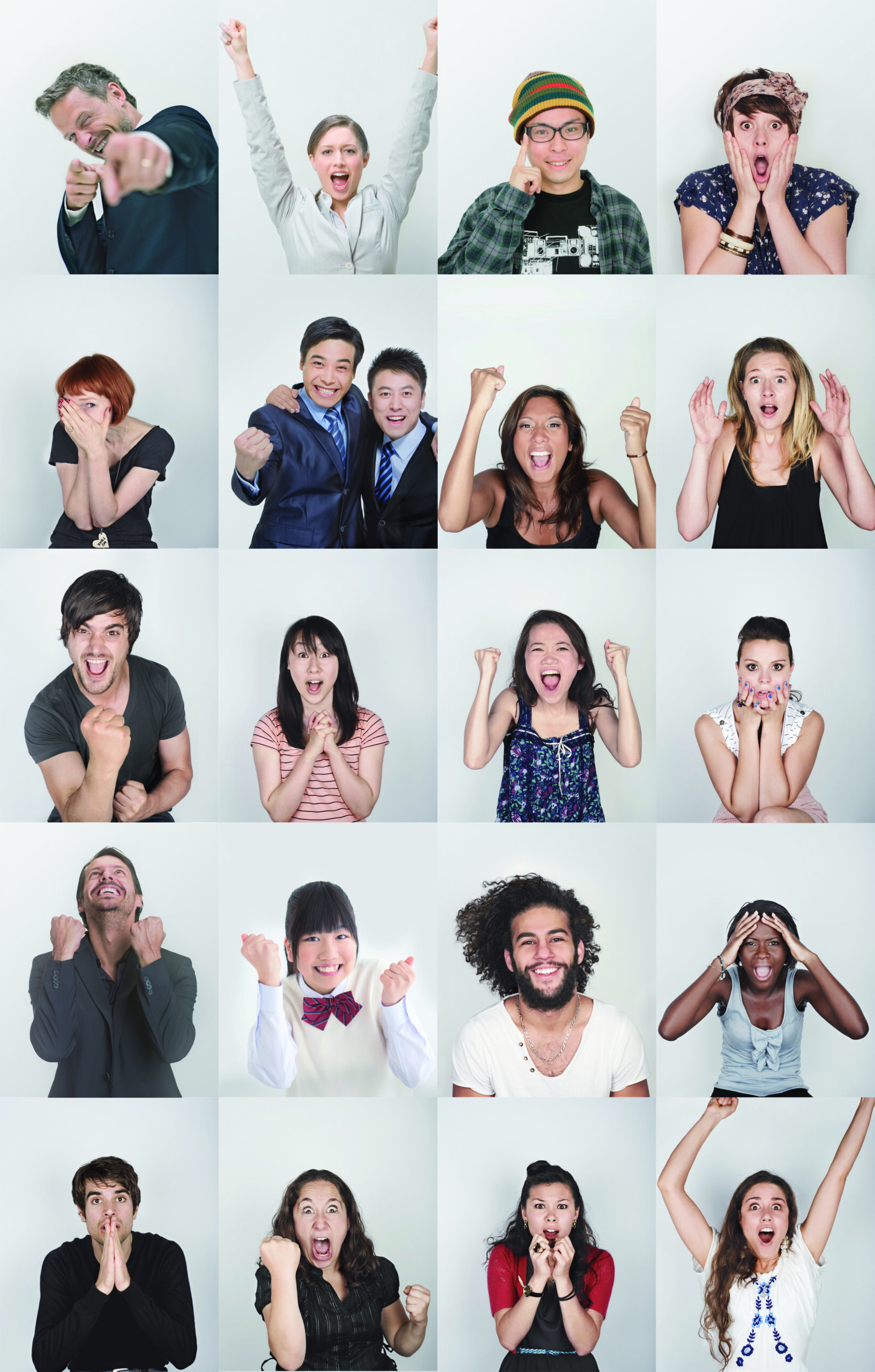 Grupa ludzi o różnych emocjach, który cieszą się że wypełnili darmowy test online 